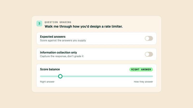 A redesigned question grading panel with toggle sections and a score-balance slider